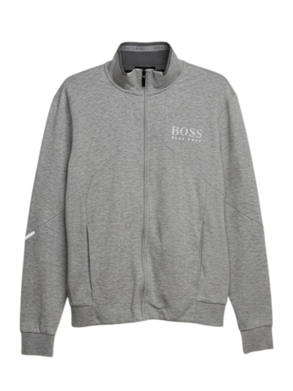 Hugo Boss Bomber Sweat Jacket Mock Neck Zip Front Logo Mens Gray L